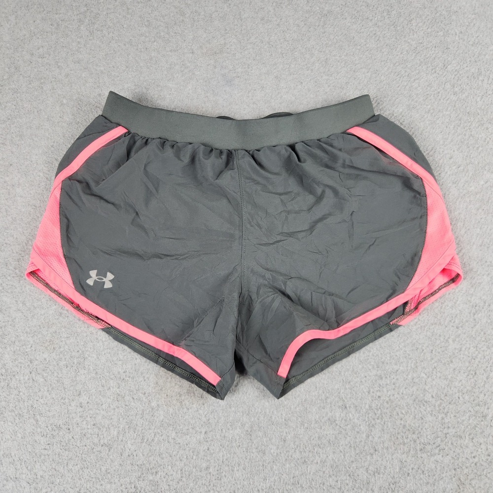 Under Armour Fly-By 2.0 Running Shorts Womens S Gray Pink HeatGear Gym Athletic